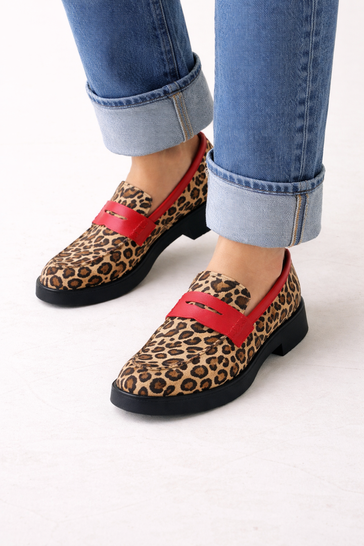 Mocassins pour femmes à plateforme avec bande supérieure en imprimé animal - Sireva