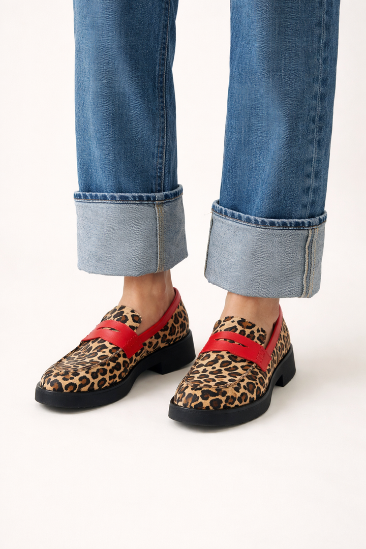 Mocassins pour femmes à plateforme avec bande supérieure en imprimé animal - Sireva