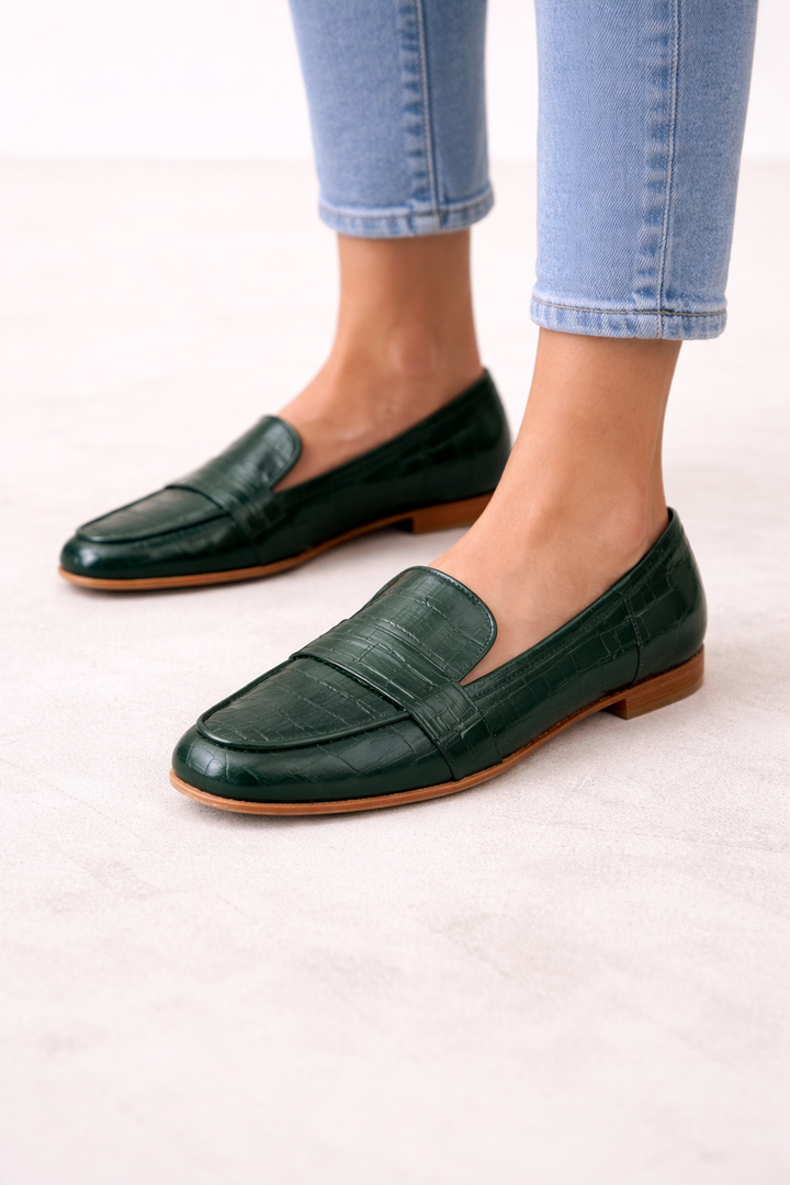 Mocassins plats en cuir gravé pour femmes - Kireth