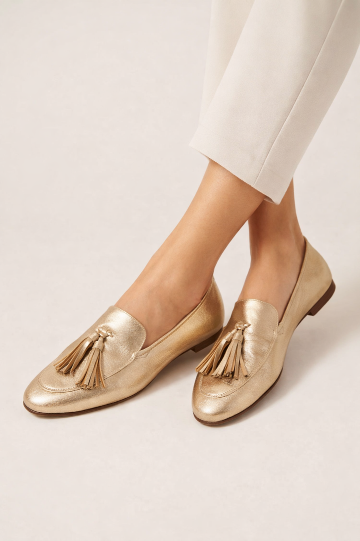 Mocassins plats pour femmes en cuir métallisé à glands - Trevia