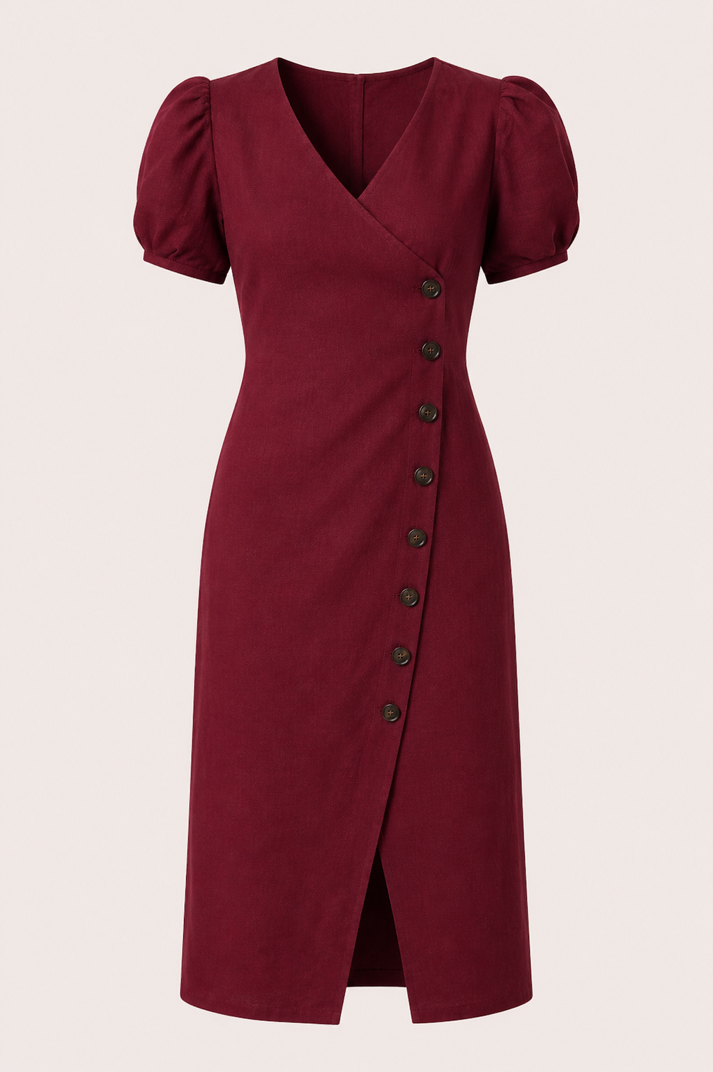 Robe midi pour femme, encolure en V et boutons - Gisela