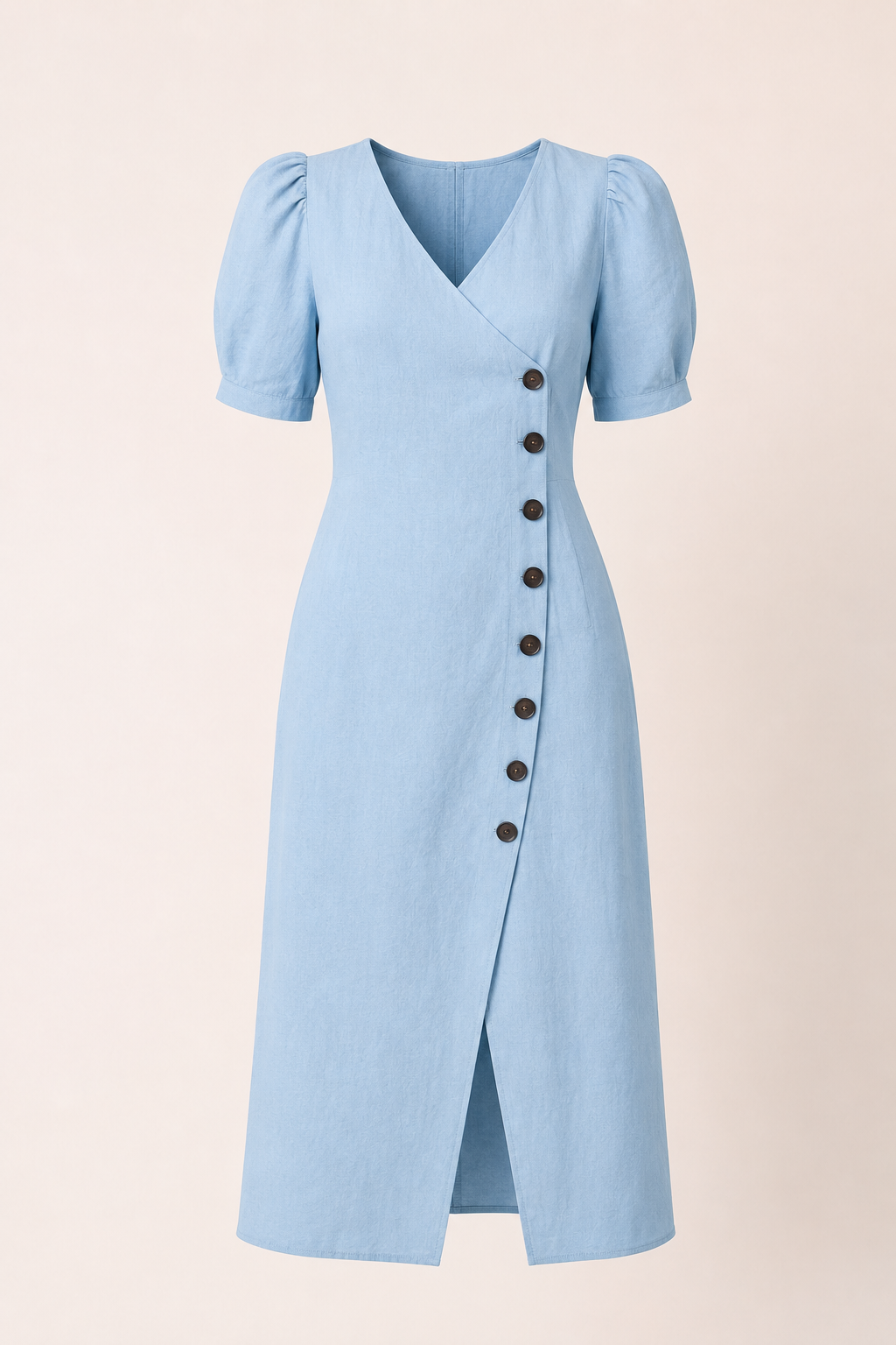 Robe midi pour femme, encolure en V et boutons - Gisela