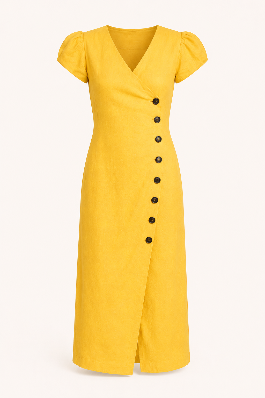 Robe midi pour femme, encolure en V et boutons - Gisela