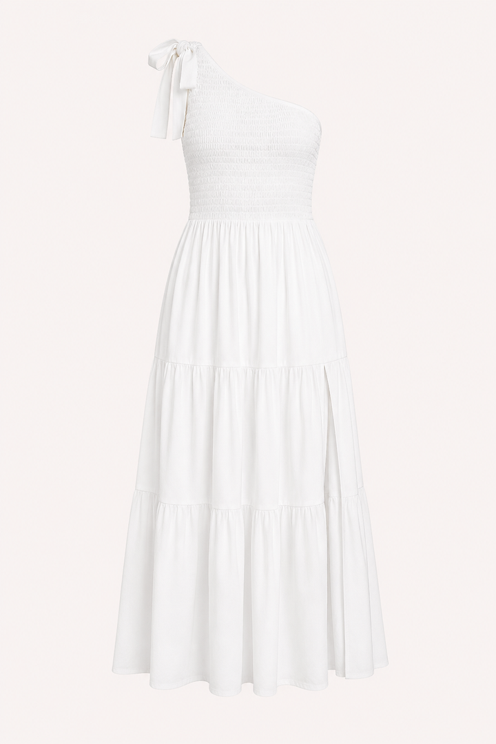 Robe longue pour femme, une épaule, nœud et fente - Karla