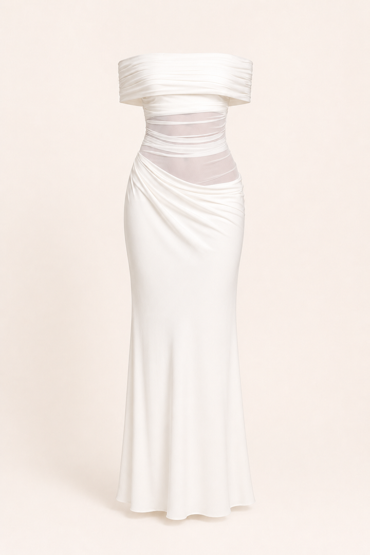 Robe longue pour femmes invitées à un mariage robe élégante à épaules décollées avec ruchés - Nadine