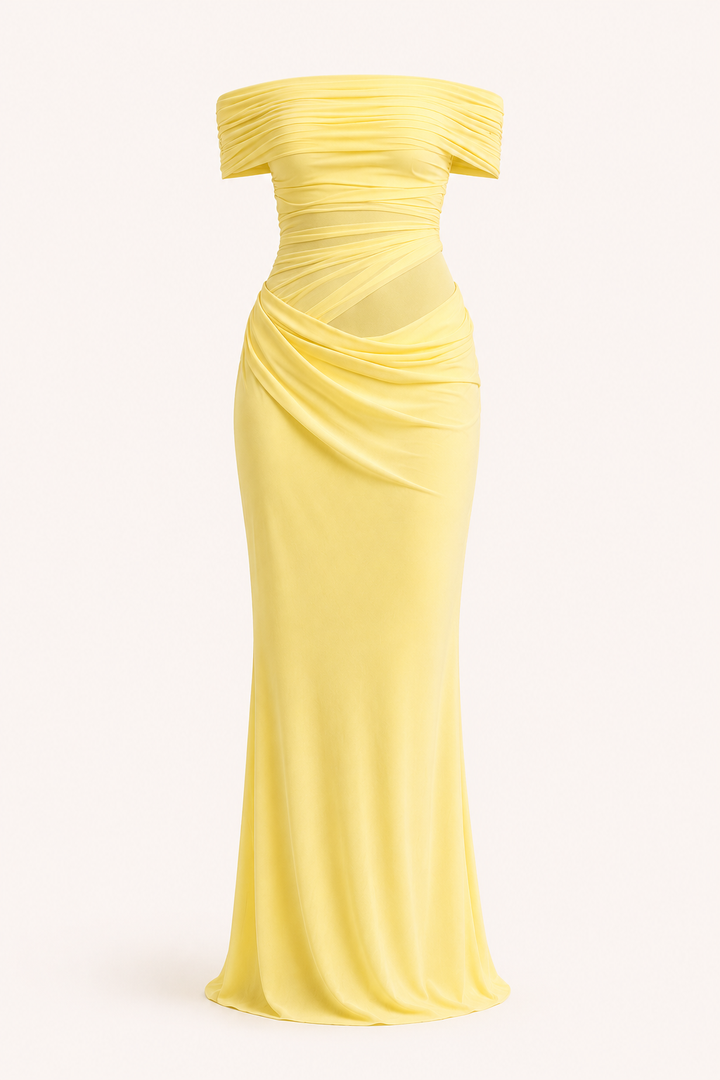 Robe longue pour femmes invitées à un mariage robe élégante à épaules décollées avec ruchés - Nadine