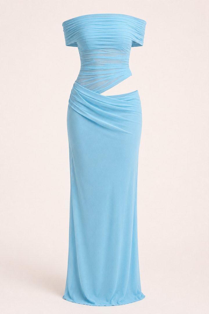 Robe longue pour femmes invitées à un mariage robe élégante à épaules décollées avec ruchés - Nadine