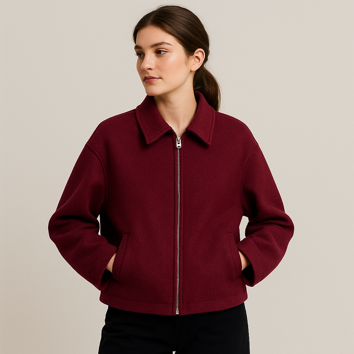 Veste courte en laine avec fermeture éclair pour femmes - Sonia
