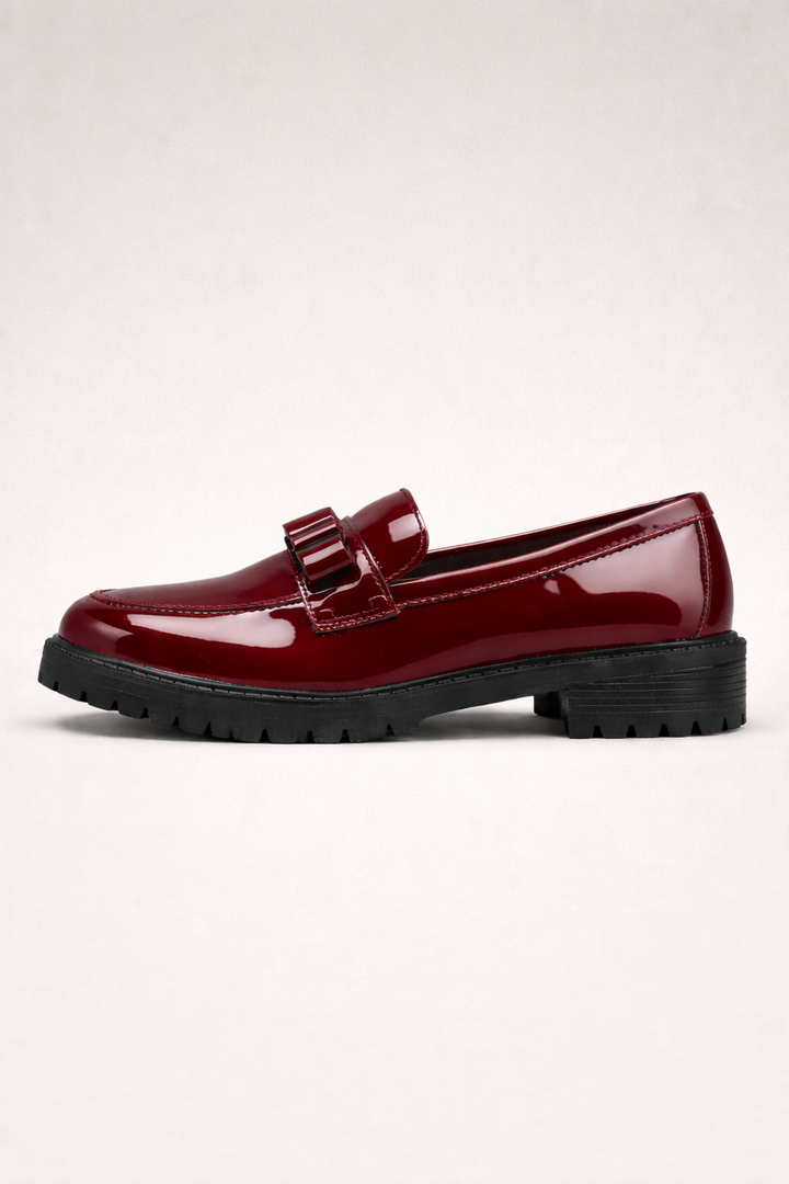 Mocassins en cuir verni rouge brillant à semelles épaisses pour femmes - Victoria