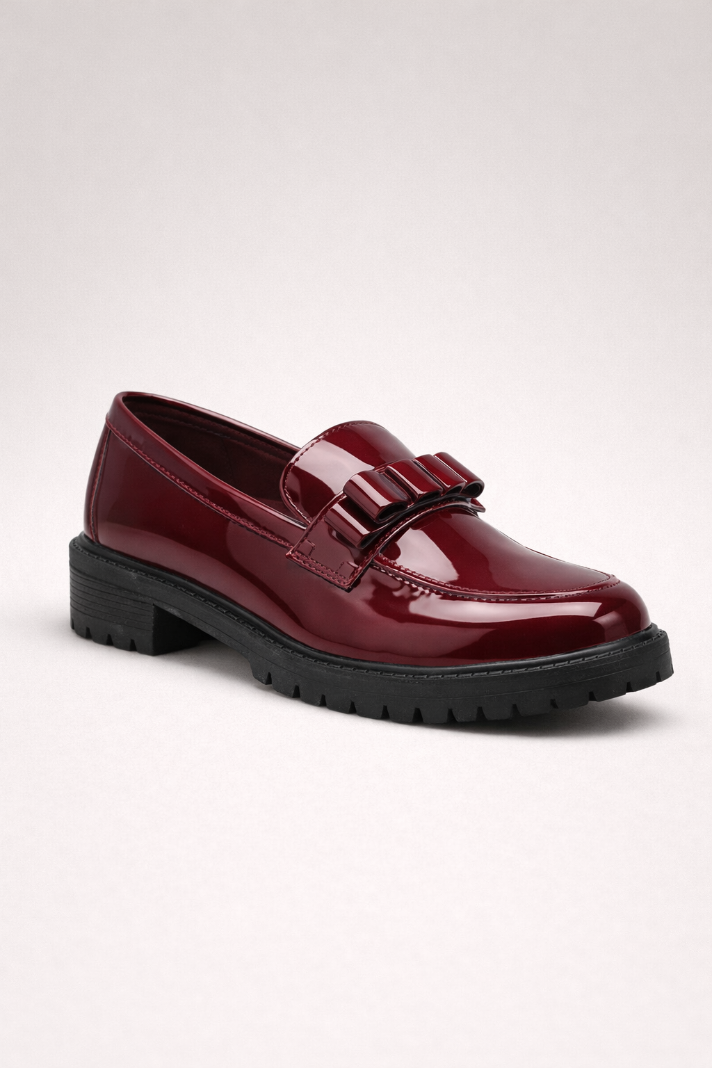 Mocassins en cuir verni rouge brillant à semelles épaisses pour femmes - Victoria