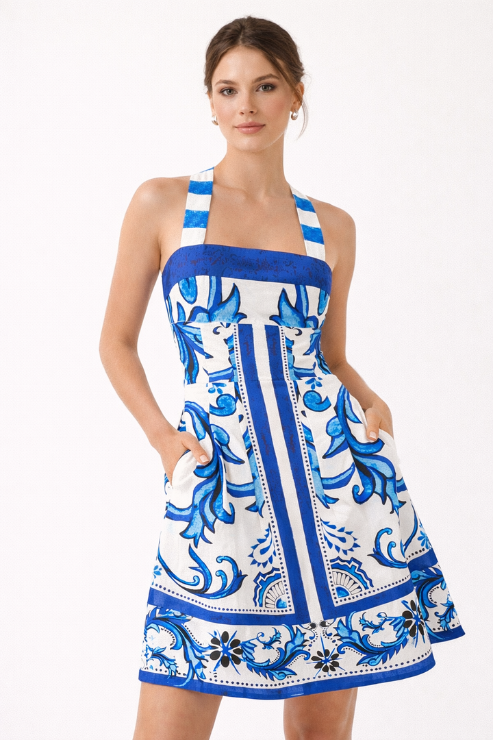 Robe courte imprimée pour femme, coupe A-line raffinée - Mireya