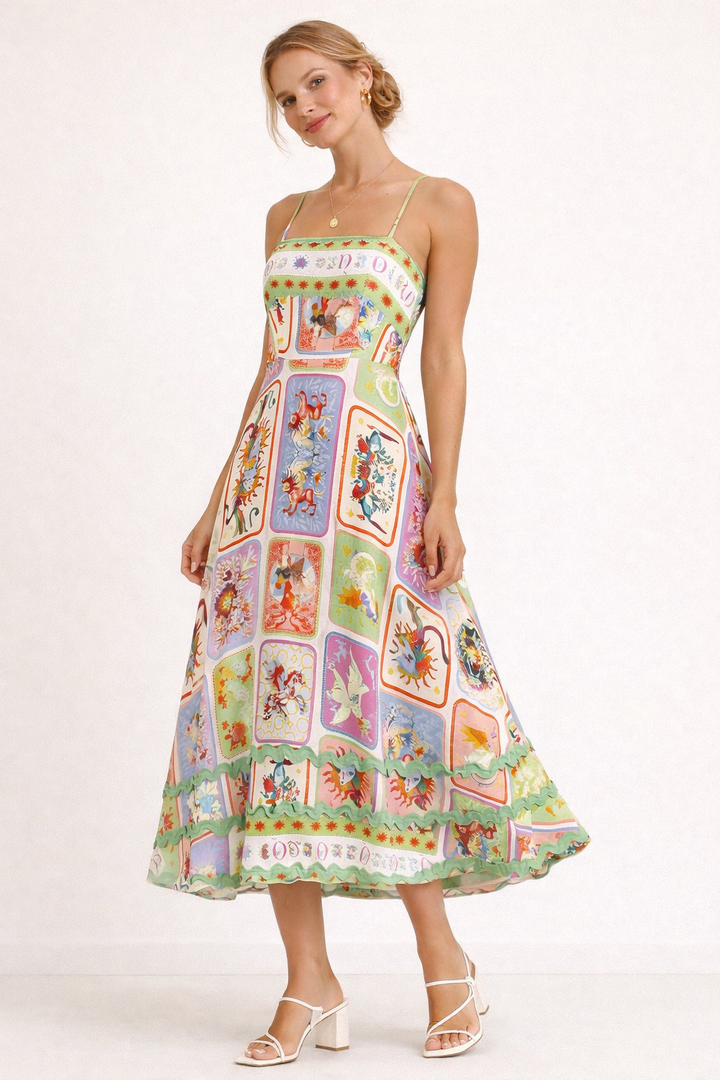 Robe longue fluide à imprimé artistique pour femme - Valeria