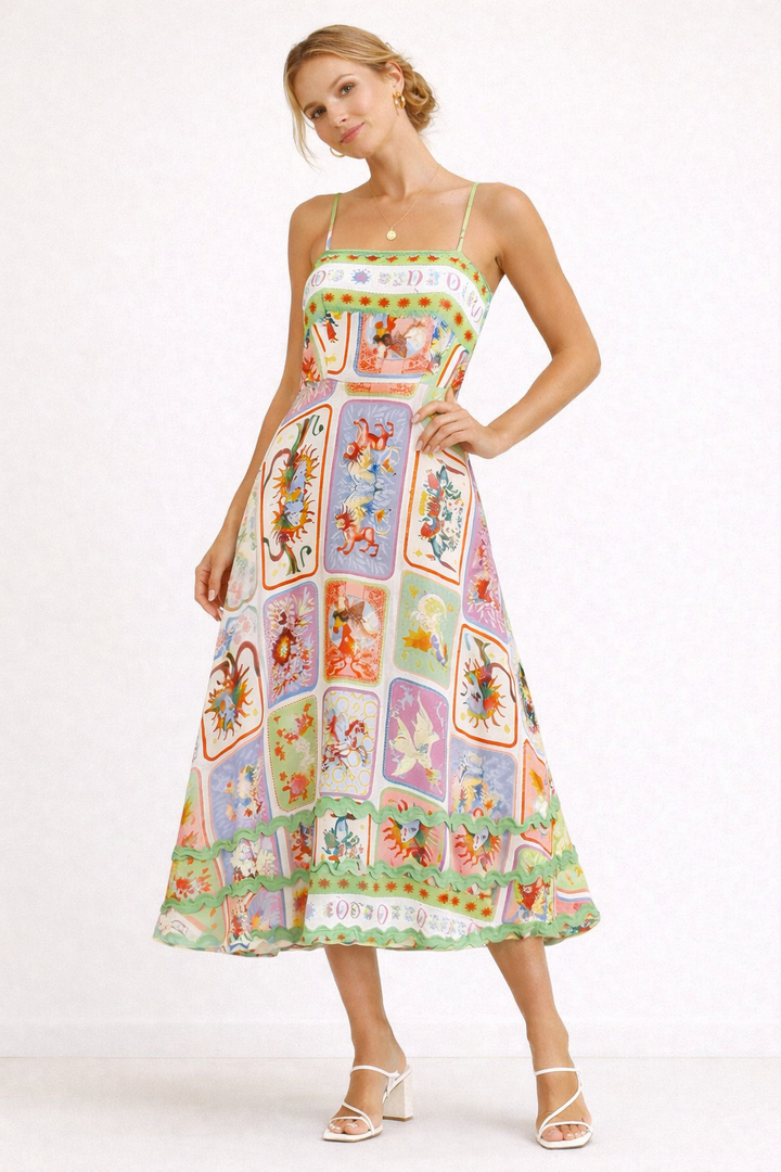 Robe longue fluide à imprimé artistique pour femme - Valeria