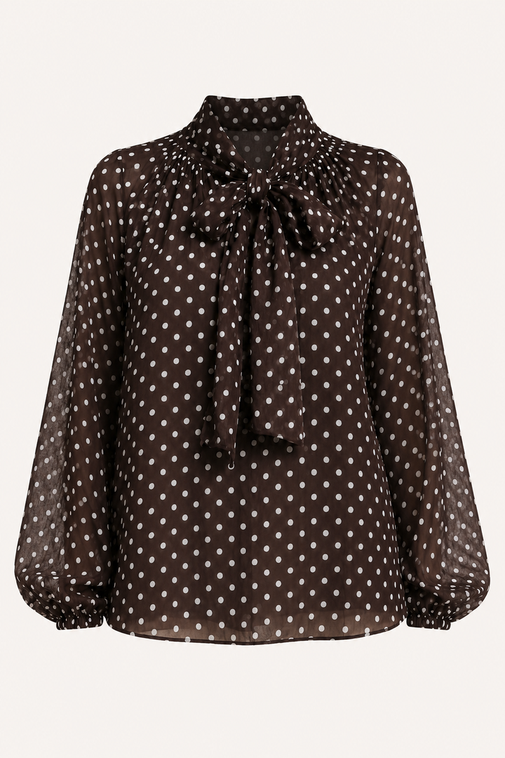 Blouse femme à pois, manches longues et nœud - Hannelore