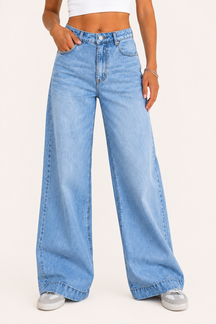 Jean pour femme à taille haute et coupe large - Mileidy