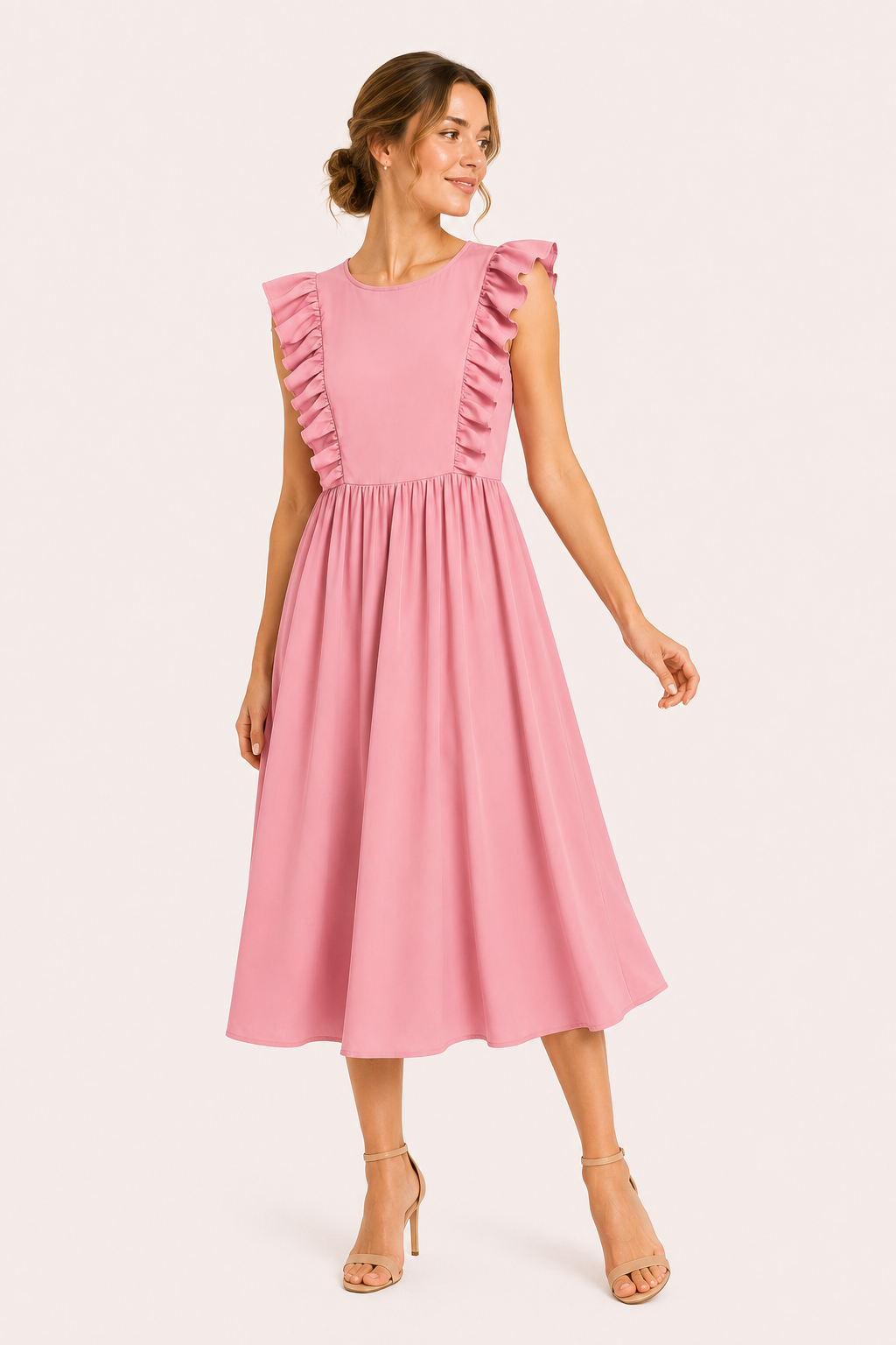 Robe longue pour femme à volants aux épaules et jupe ample - Helena
