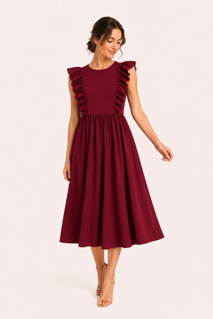 Robe longue pour femme à volants aux épaules et jupe ample - Helena