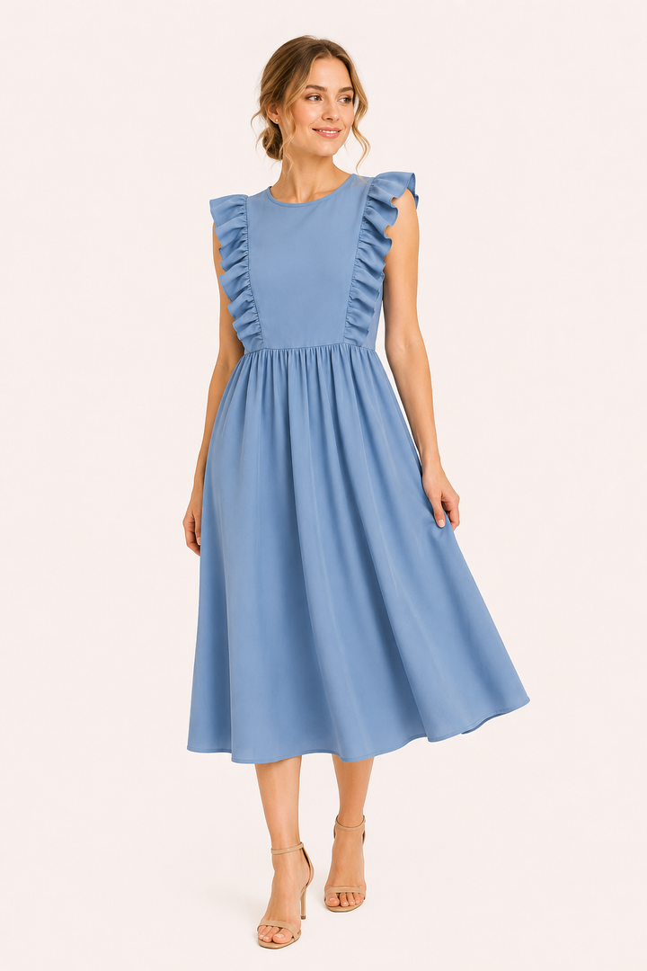 Robe longue pour femme à volants aux épaules et jupe ample - Helena