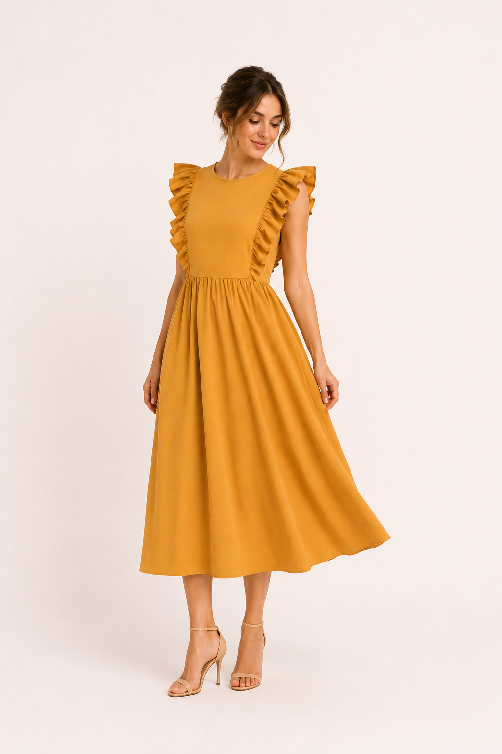 Robe longue pour femme à volants aux épaules et jupe ample - Helena