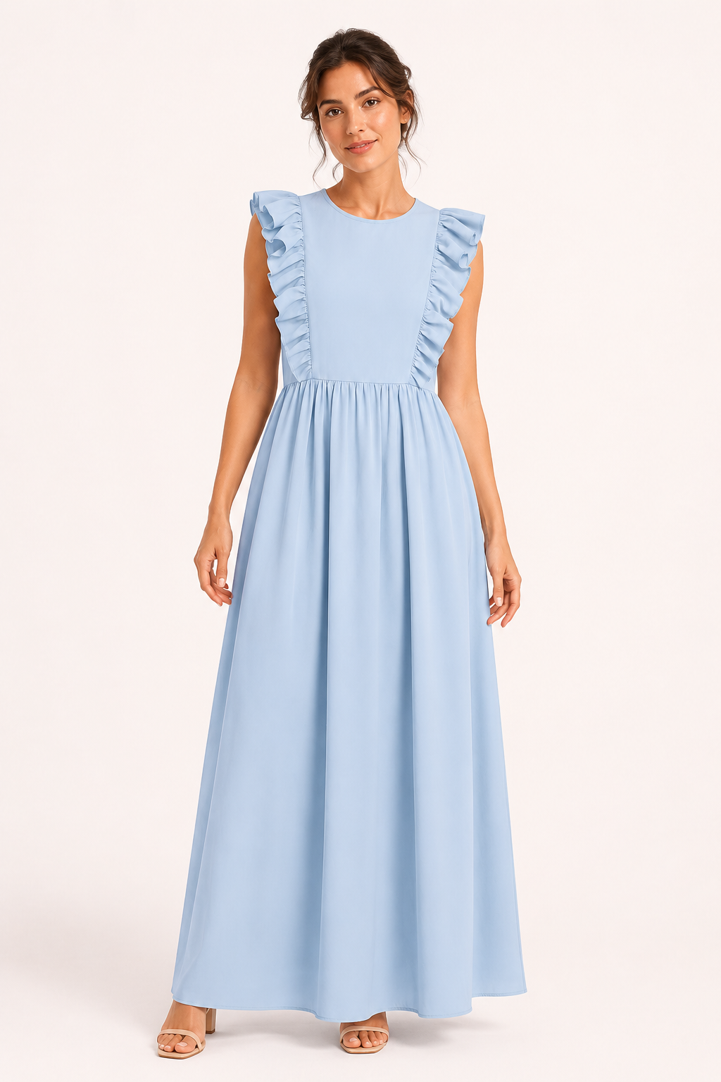 Robe longue pour femme à volants aux épaules et jupe ample - Helena