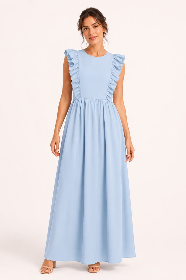 Robe longue pour femme à volants aux épaules et jupe ample - Helena