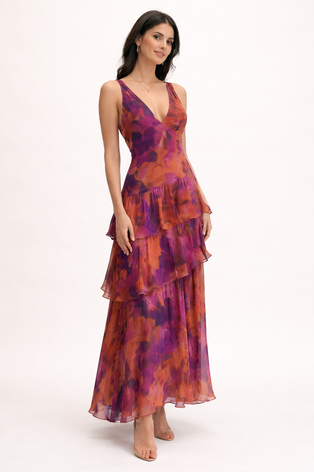 Robe de soirée midi à imprimé floral et décolleté en V pour femmes - Gisela