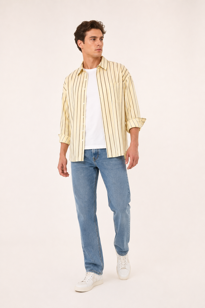 Chemise décontractée à manches longues et à rayures verticales pour hommes - Matías