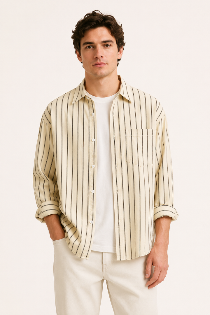 Chemise décontractée à manches longues et à rayures verticales pour hommes - Matías