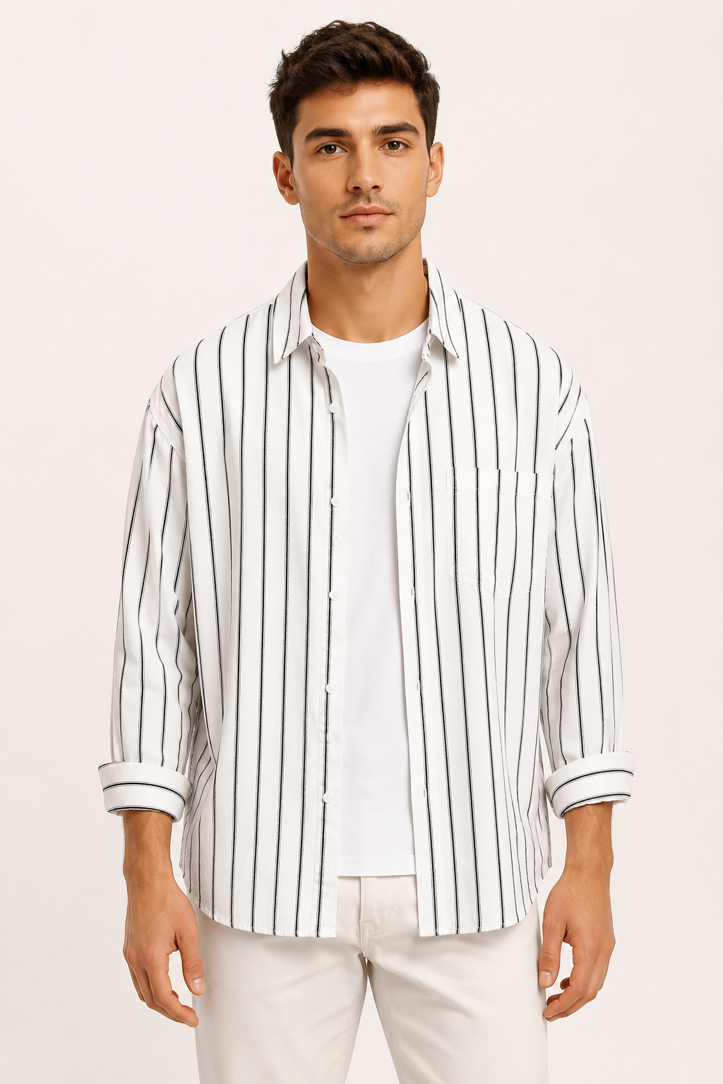 Chemise décontractée à manches longues et à rayures verticales pour hommes - Matías
