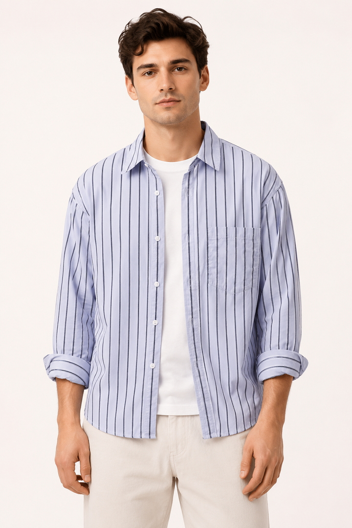 Chemise décontractée à manches longues et à rayures verticales pour hommes - Matías