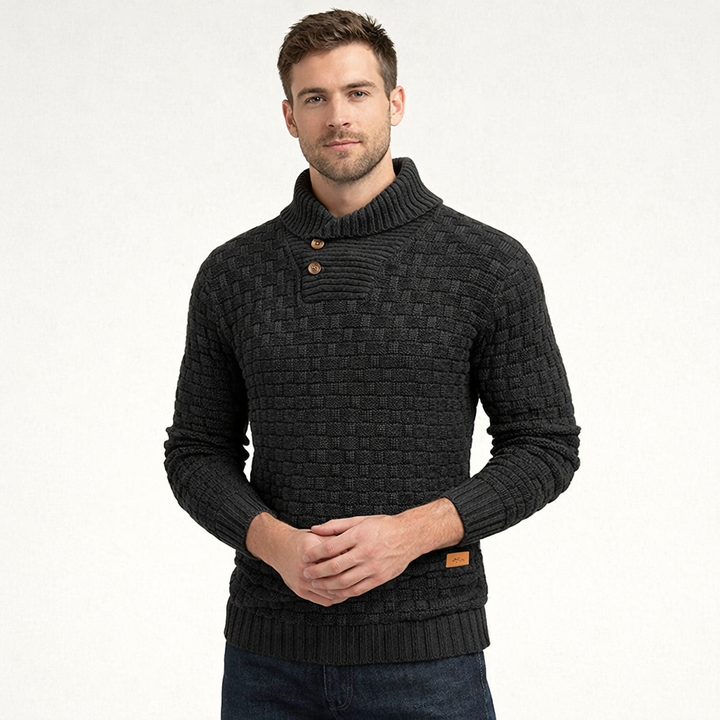 Pull en maille à col roulé boutonné pour homme - Keldor