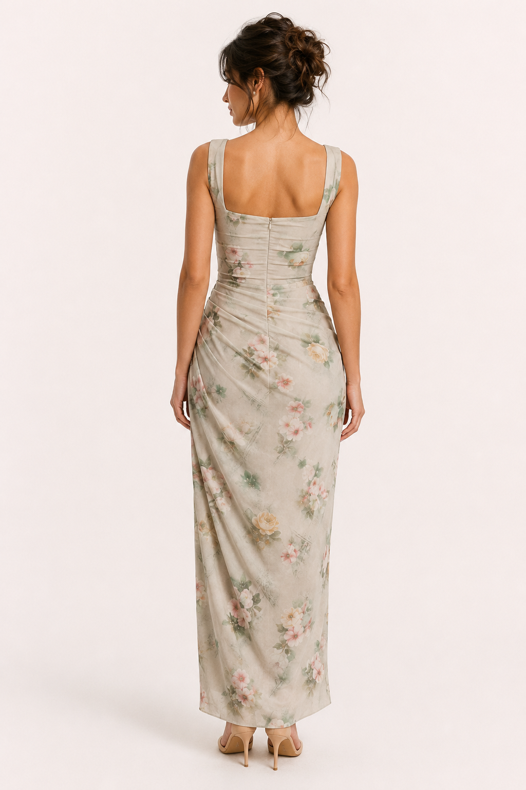Robe longue à motifs floraux pour femme, avec fente, idéale pour les mariages - Lena