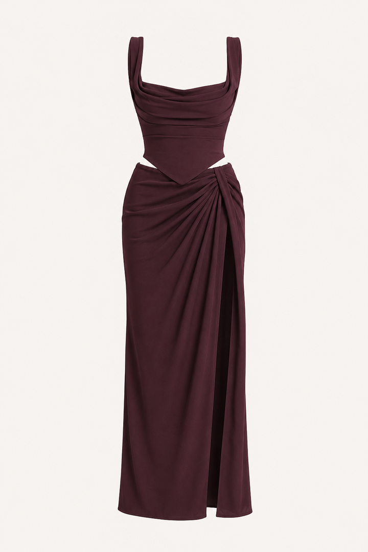 Robe longue à motifs floraux pour femme, avec fente, idéale pour les mariages - Lena