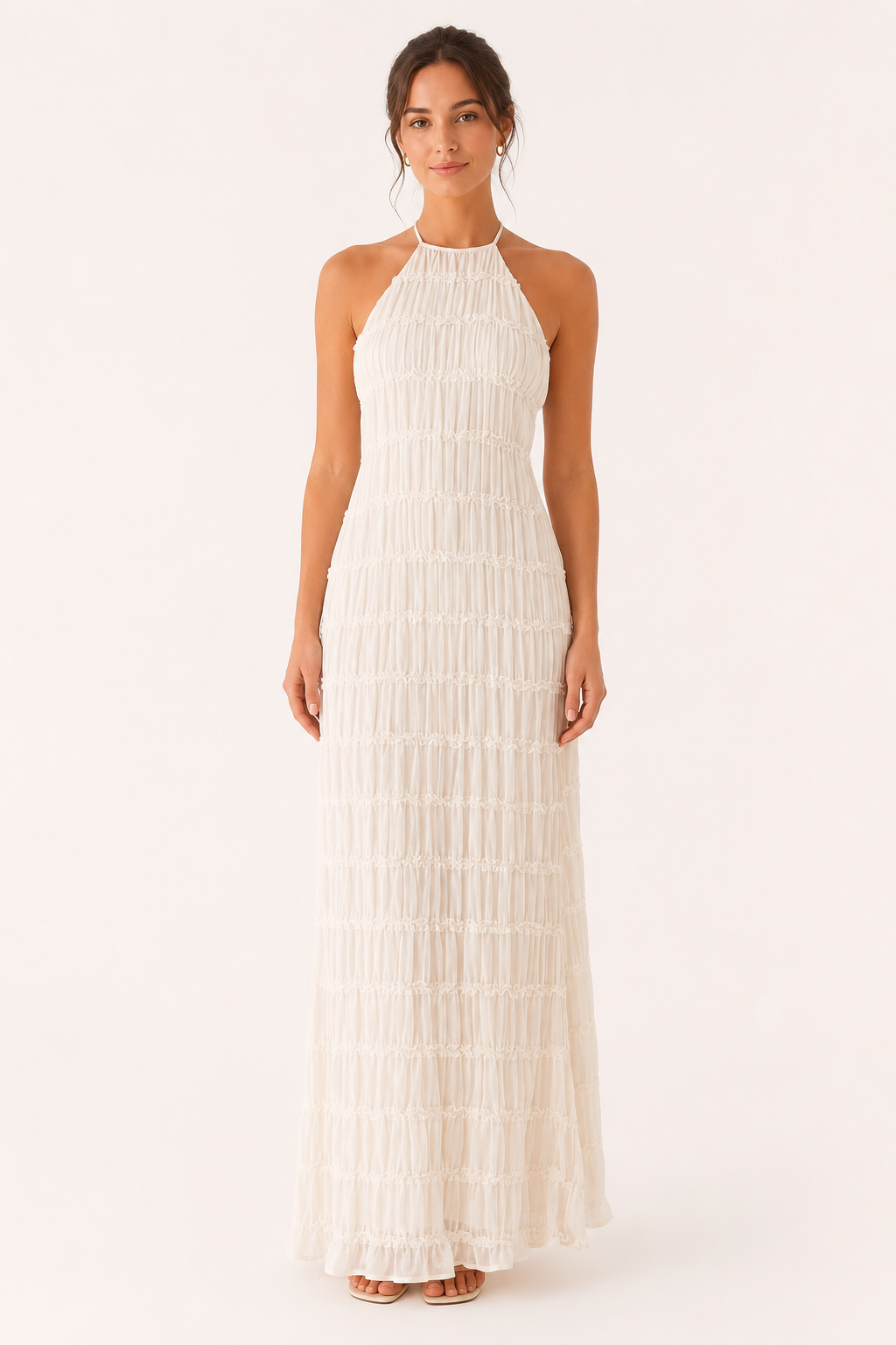 Robe longue d'été plissée avec un élégant col licou - Tilda