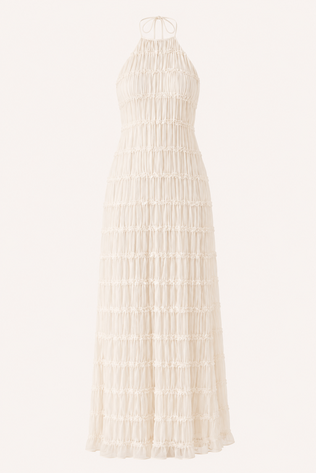 Robe longue d'été plissée avec un élégant col licou - Tilda