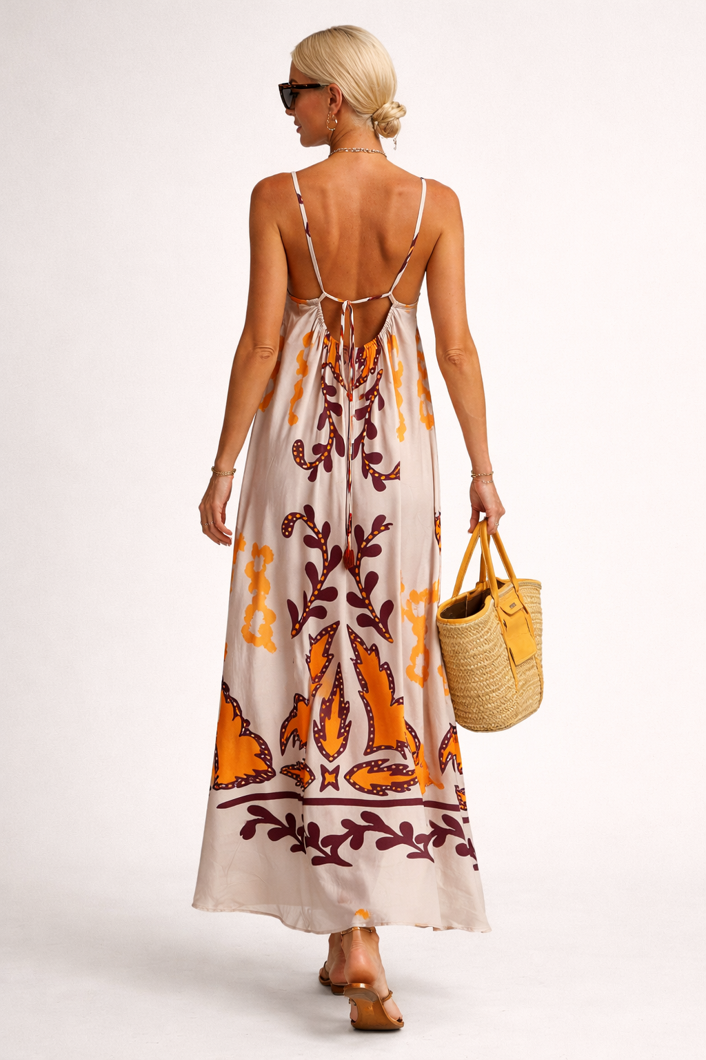 Robe longue à bretelles à imprimé ethnique pour femmes - Alma