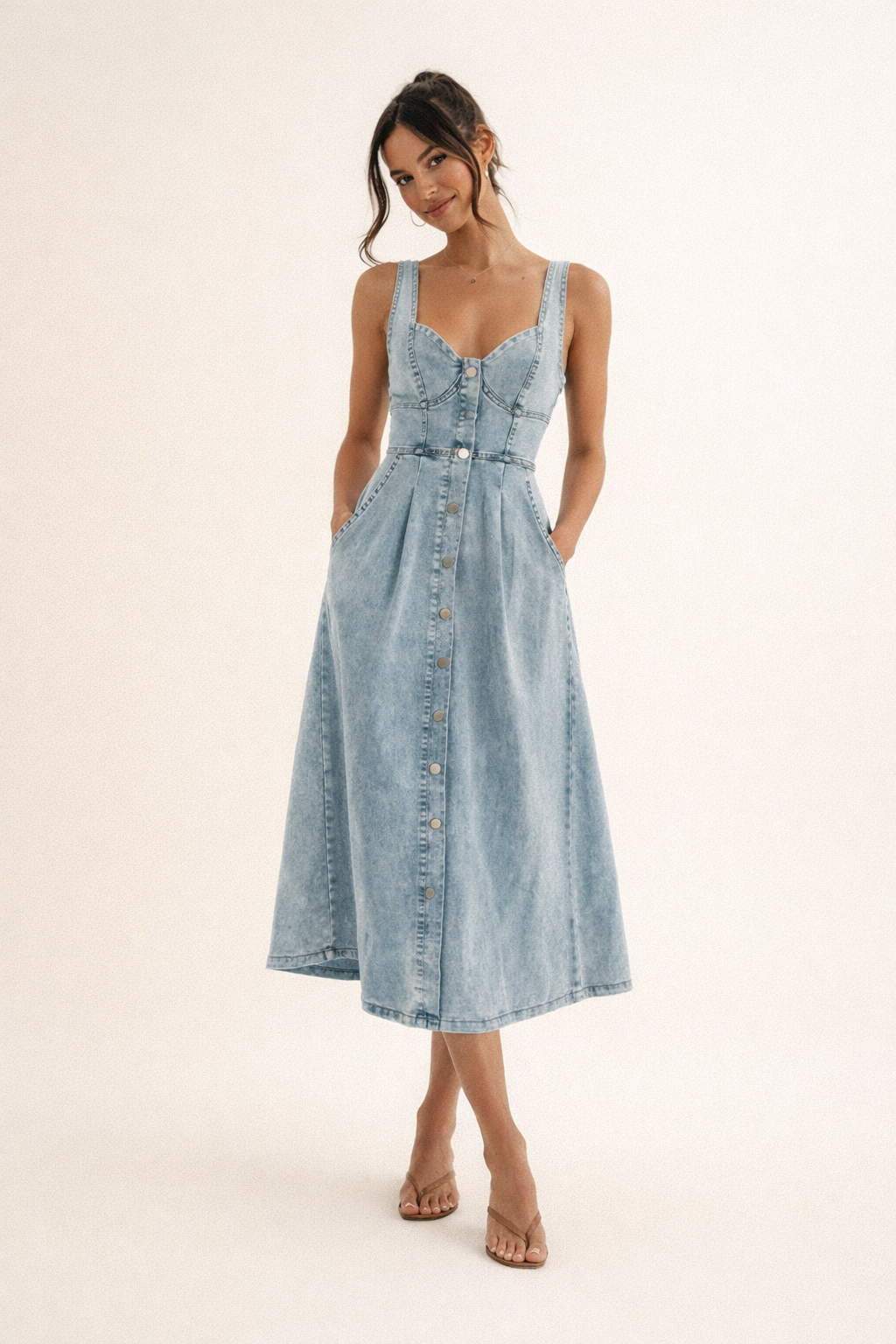Robe midi en denim de style printanier pour femme - Elowen