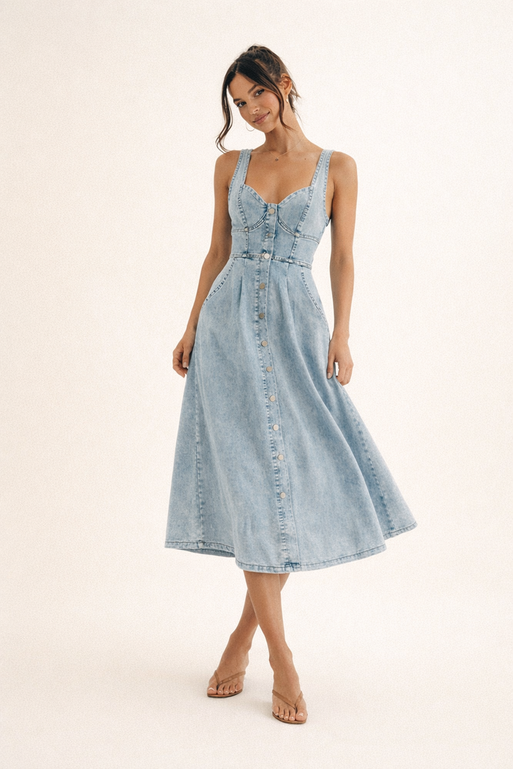 Robe midi en denim de style printanier pour femme - Elowen