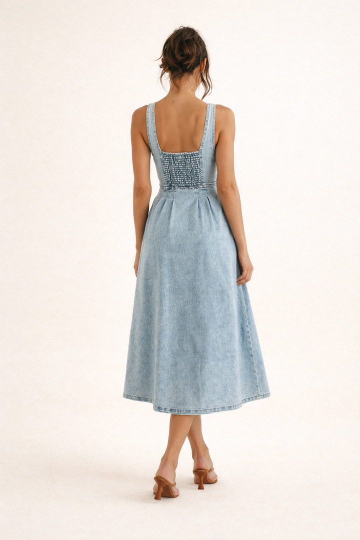 Robe midi en denim de style printanier pour femme - Elowen