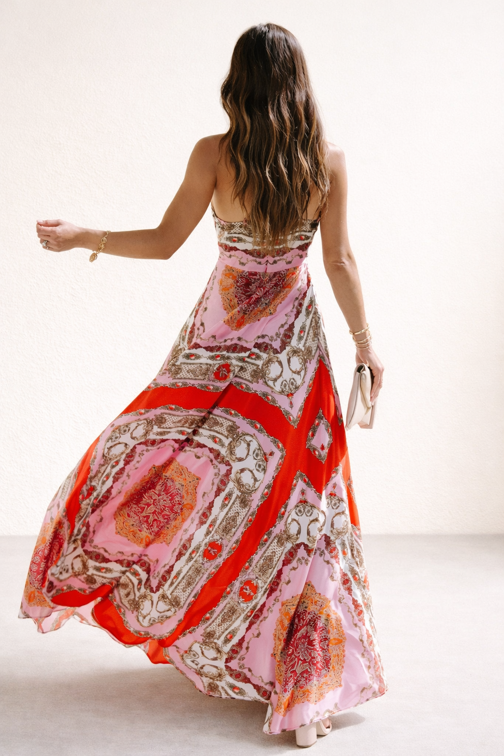 Robe longue bohémienne dos nu imprimée pour femme - Elisa
