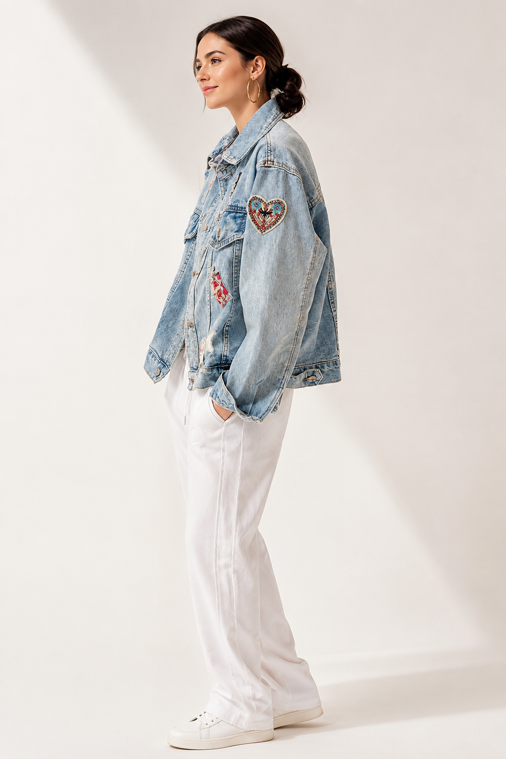 Veste en jean courte pour femme avec empiècements et effet délavé - Odette