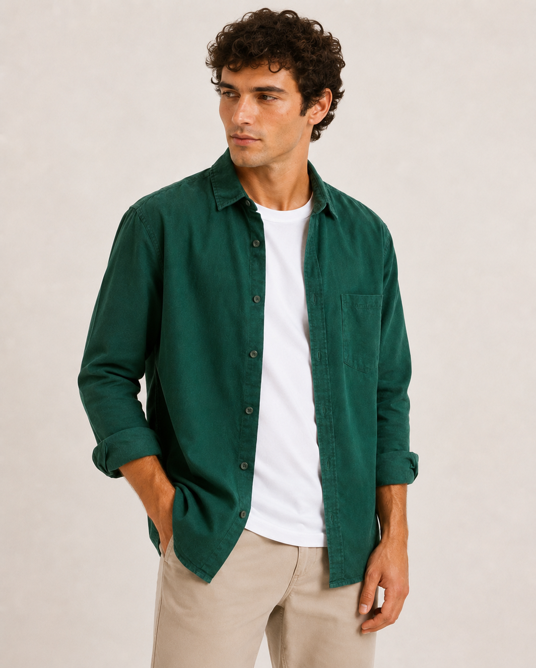 Chemise en lin hommes, manches longues, pochette - Emil
