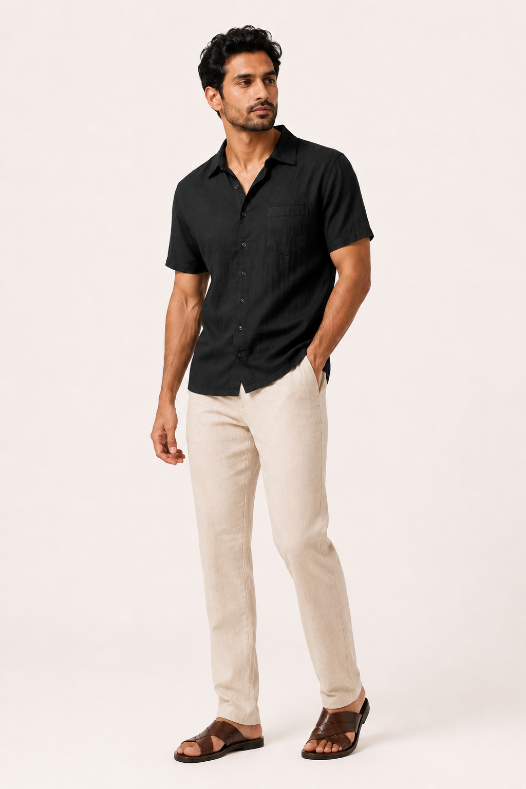 Chemise à pochettes en lin à manches courtes pour homme - Patricio