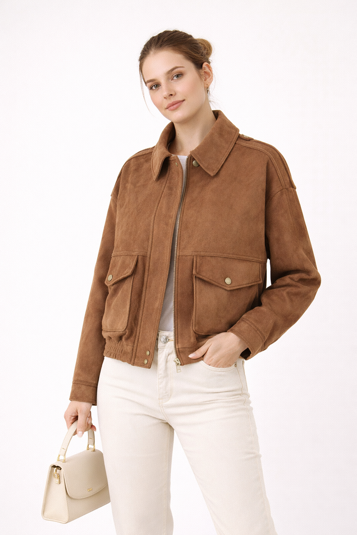 Veste vintage à poches en daim pour femme - Darsina