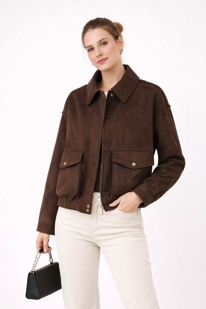 Veste vintage à poches en daim pour femme - Darsina