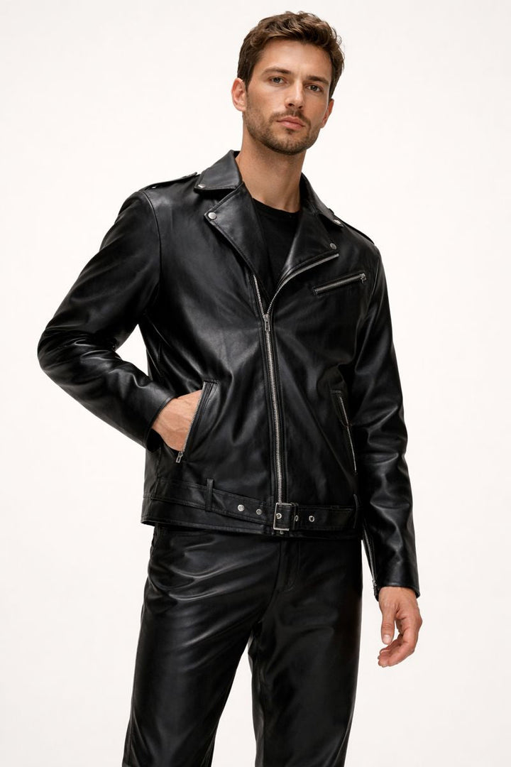 Veste de motard coupe droite pour hommes - Dervan