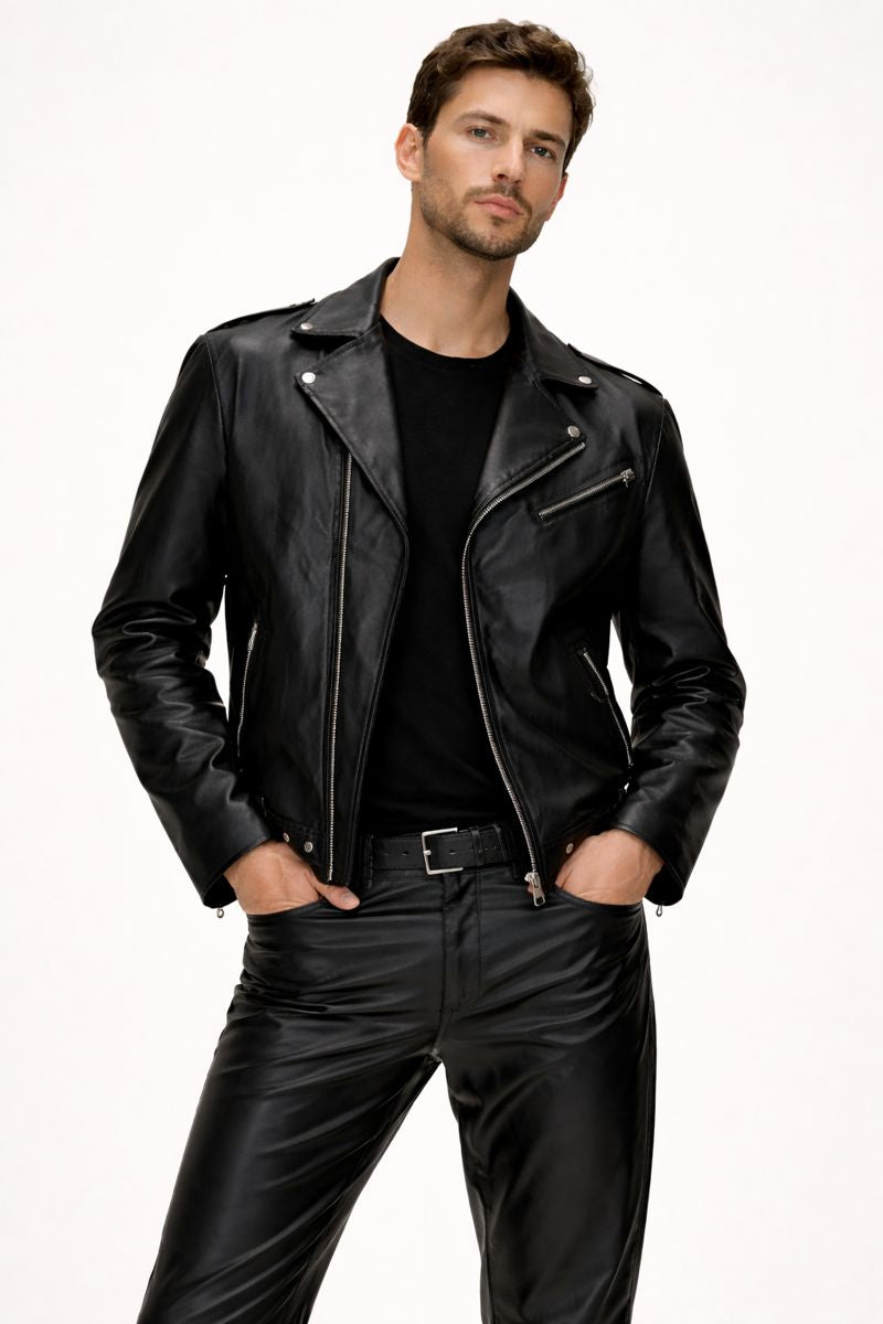 Veste de motard coupe droite pour hommes - Dervan