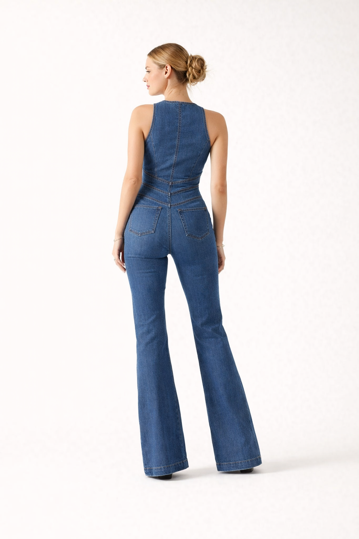 Combinaison décontractée en denim avec fermeture éclair pour femmes - Yselle