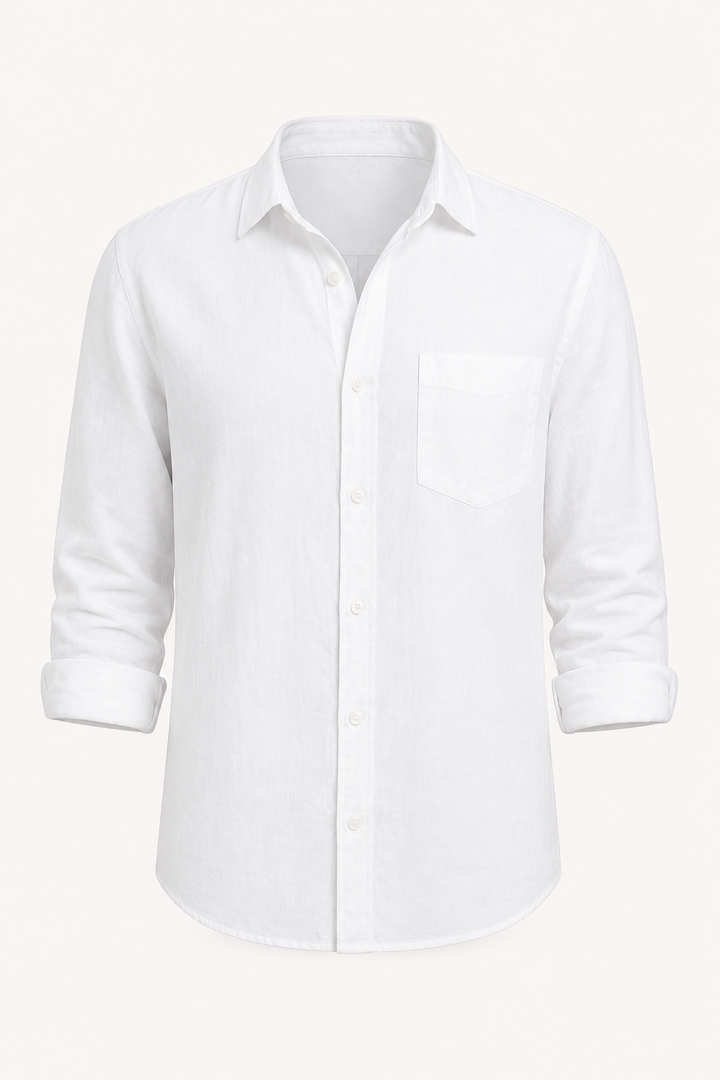 Chemise en lin hommes, manches longues, pochette - Emil