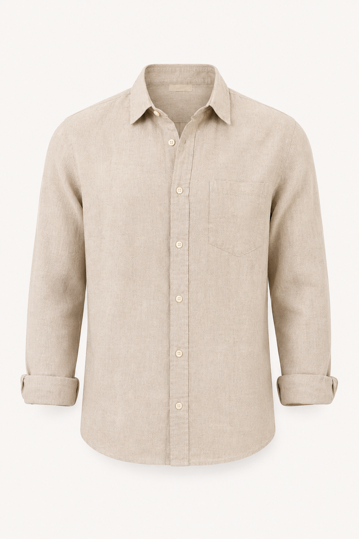 Chemise en lin hommes, manches longues, pochette - Emil